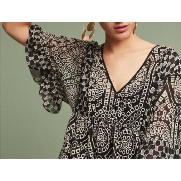 Anthropologie Akemi + Kin Brooke Eyelet Swing Dress Black White Lace Boho Size 4 - Picture 8 of 16